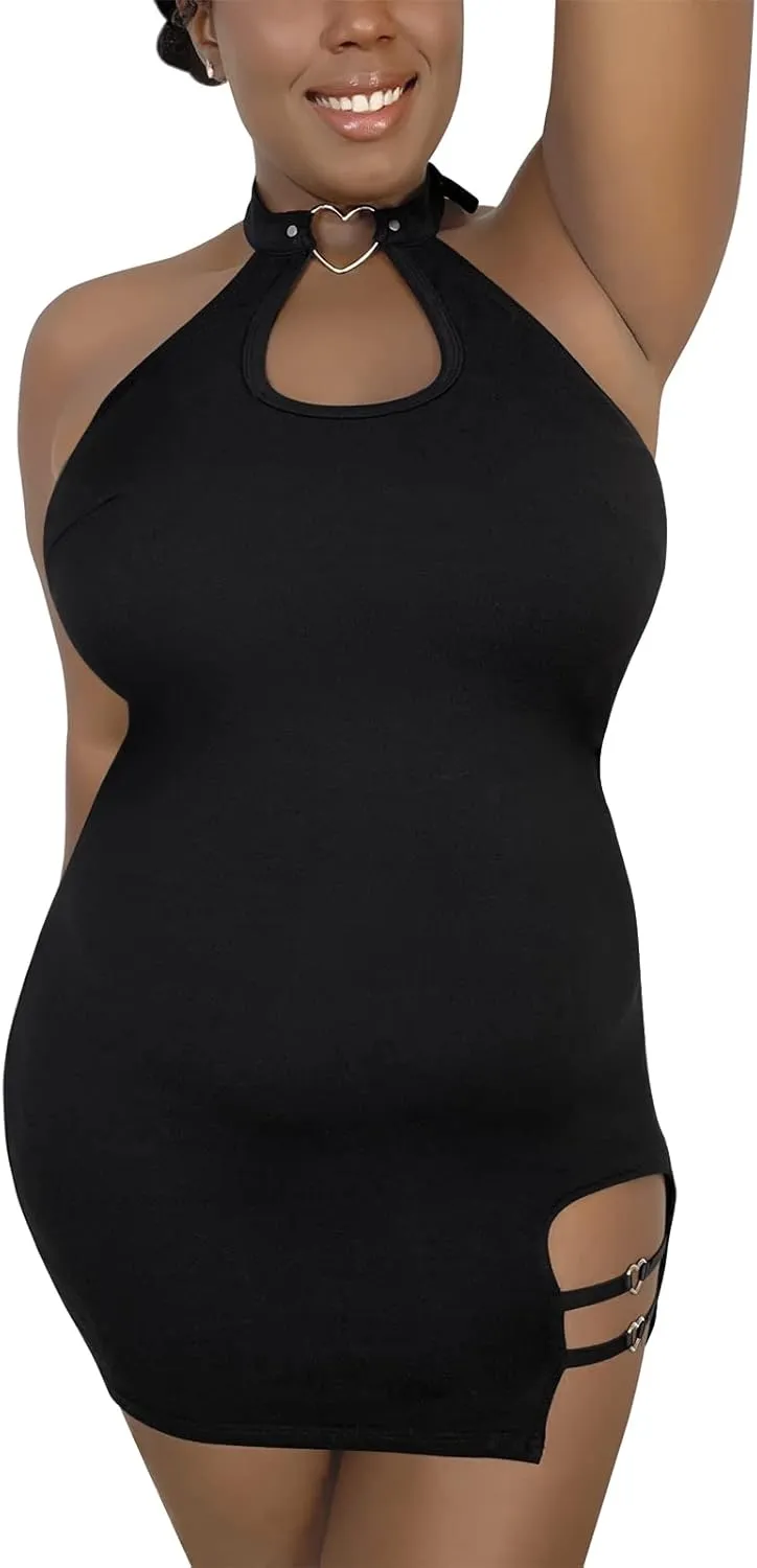Women Cotton Overall Vampy Collared Bodycon Mini Dress Skirt