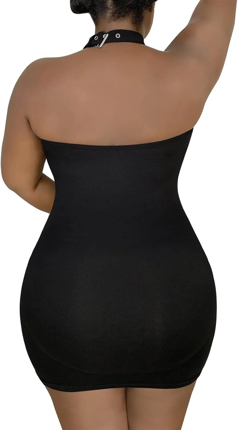 Women Cotton Overall Vampy Collared Bodycon Mini Dress Skirt