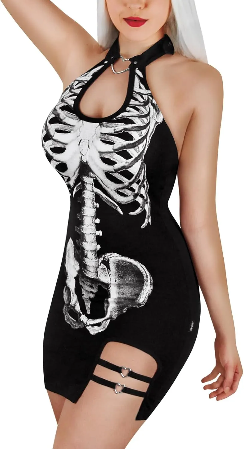 Women Cotton Overall Vampy Collared Bodycon Mini Dress Skirt