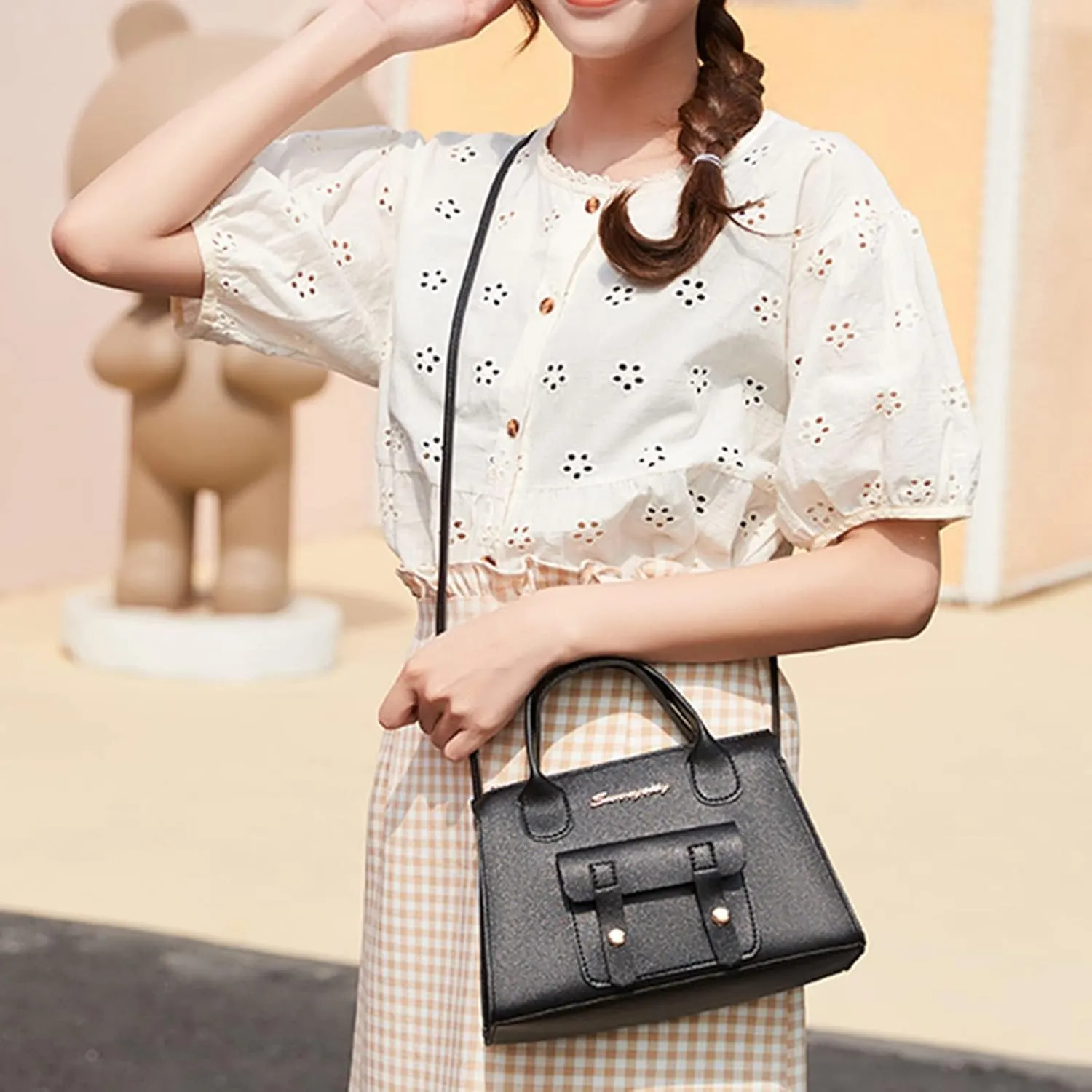 Women Messenger Bag Fashion New Pattern Solid Simple Handbag Shoulder Bags Purpose High Capacity (Black, One Size)