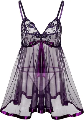 Womens Babydoll Womens Lingerie Set Sexy Butterfly Nightie Chemise Lace Clear Bowknot Cami Flattering Naughty Dress