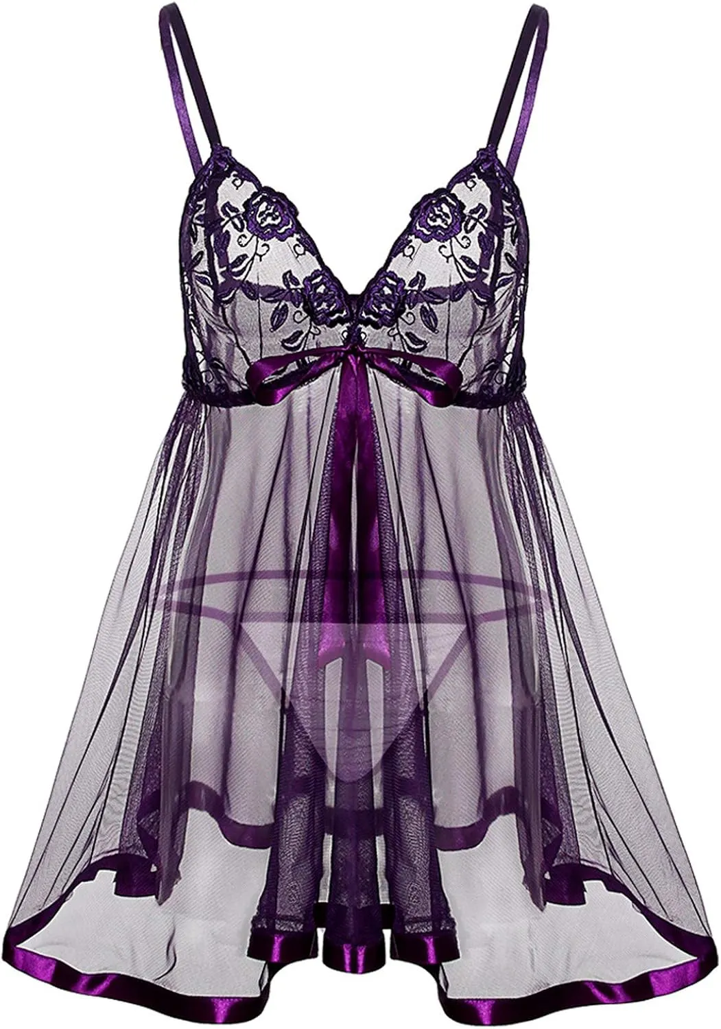 Womens Babydoll Womens Lingerie Set Sexy Butterfly Nightie Chemise Lace Clear Bowknot Cami Flattering Naughty Dress