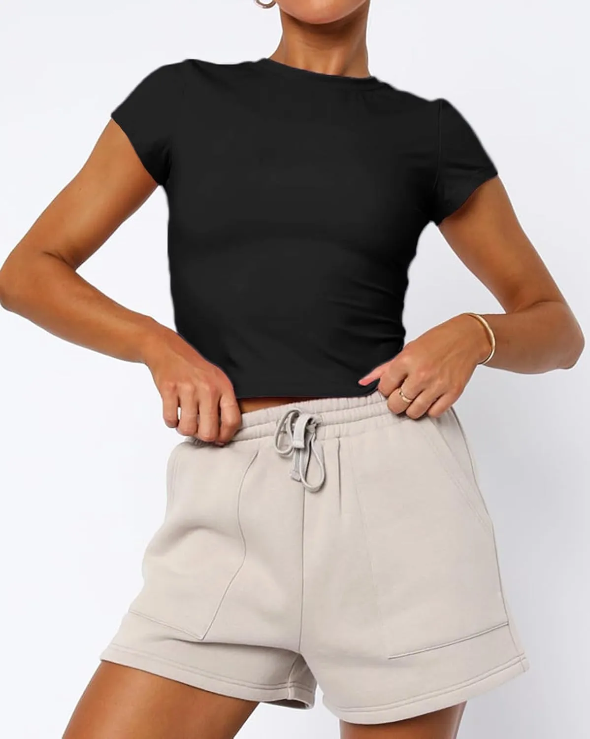 Women's Basic Summer Short Sleeve Crewneck T-Shirts Y2K Cute Going Out Tops Baby Tee