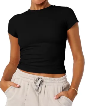Women's Basic Summer Short Sleeve Crewneck T-Shirts Y2K Cute Going Out Tops Baby Tee