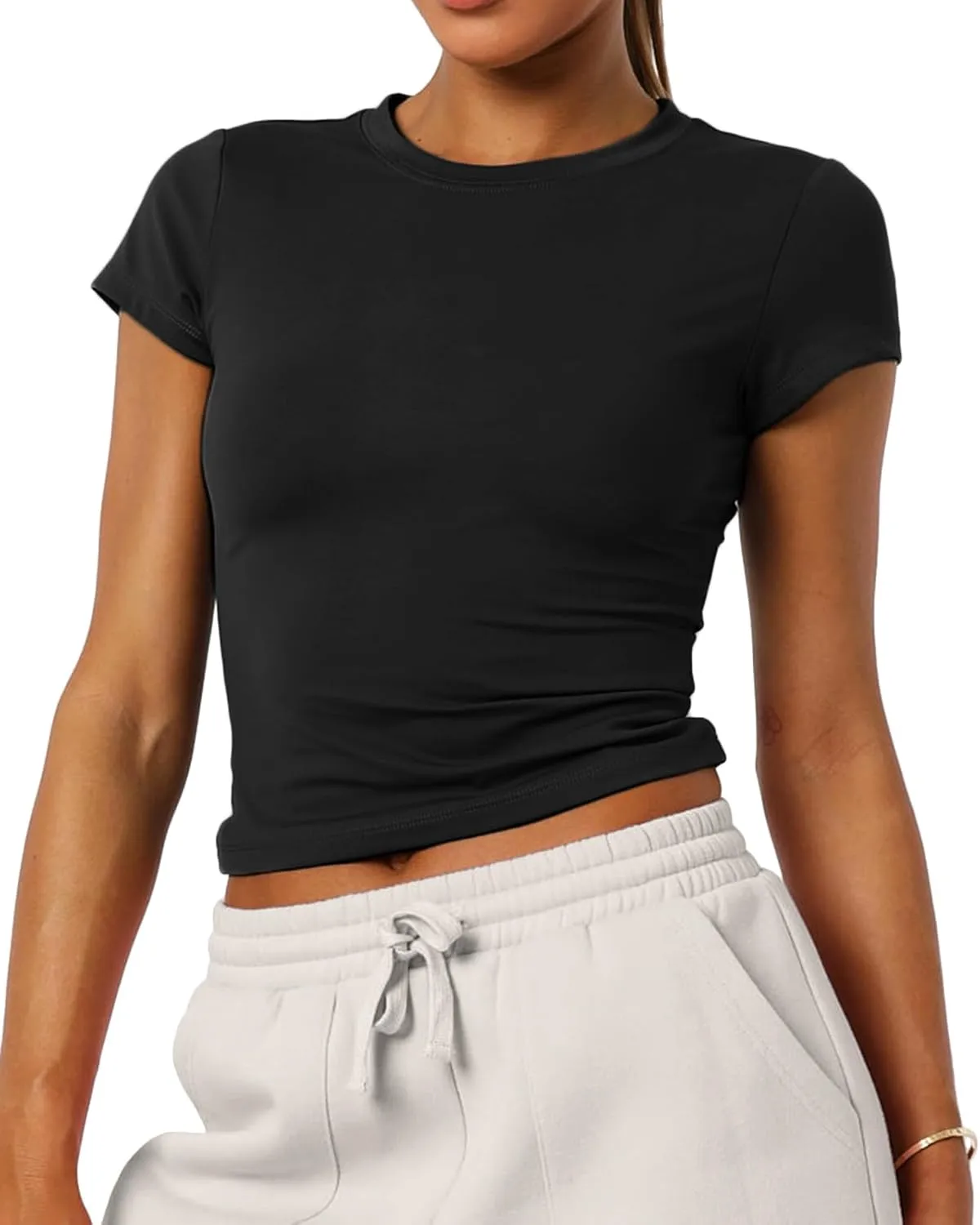 Women's Basic Summer Short Sleeve Crewneck T-Shirts Y2K Cute Going Out Tops Baby Tee