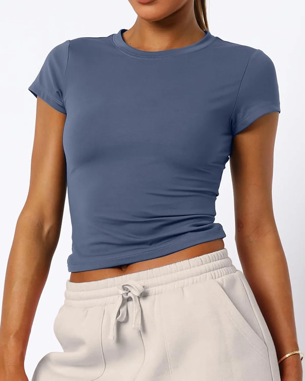 Women's Basic Summer Short Sleeve Crewneck T-Shirts Y2K Cute Going Out Tops Baby Tee