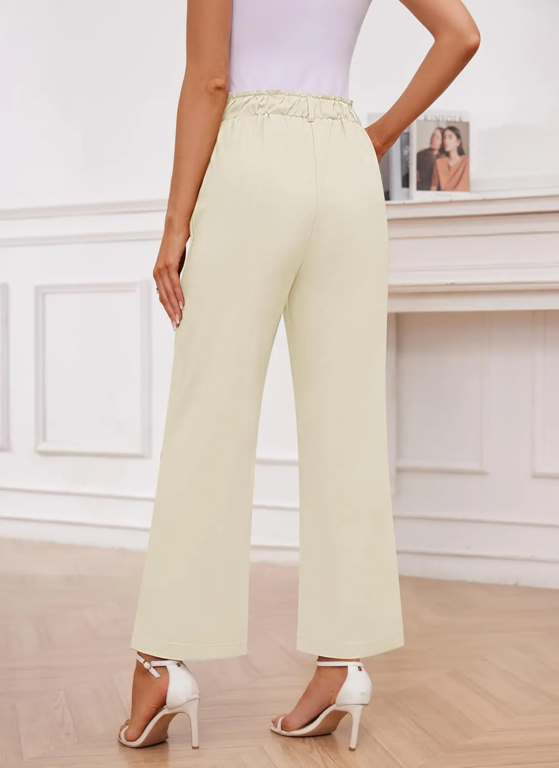 Women's Brown High Waisted Wide Leg Dress Pants - Casual Palazzo Trousers - Medium