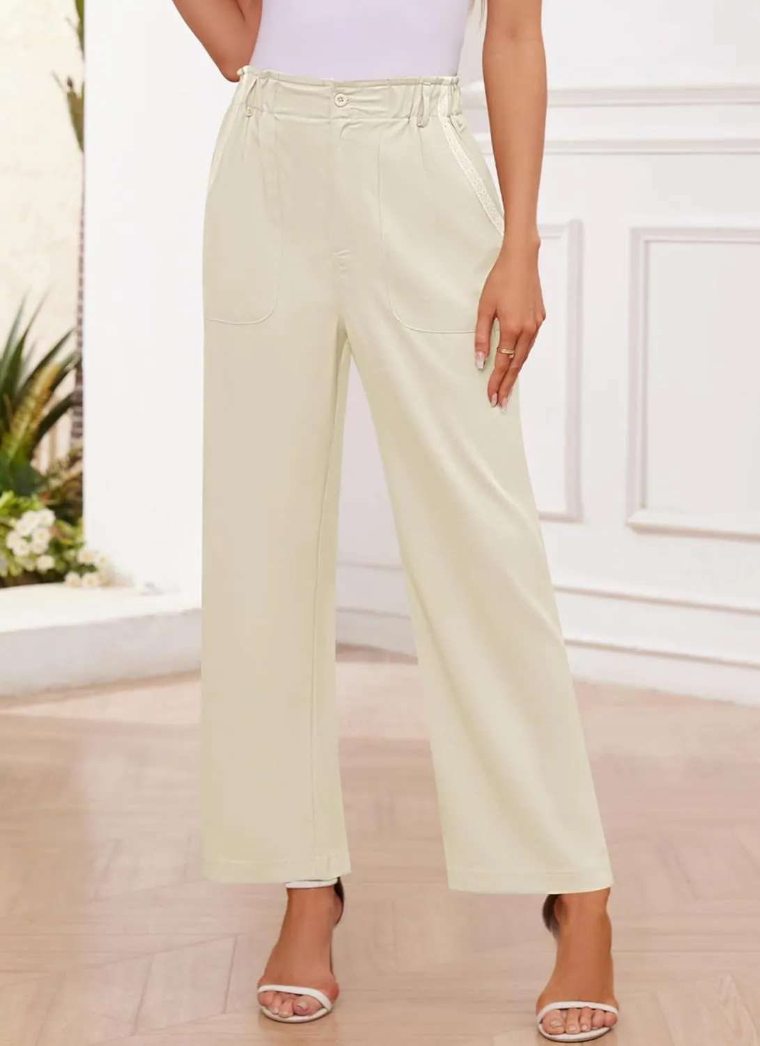 Women's Brown High Waisted Wide Leg Dress Pants - Casual Palazzo Trousers - Medium