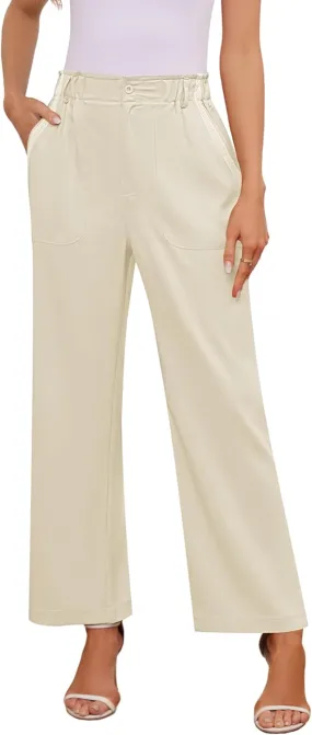 Women's Brown High Waisted Wide Leg Dress Pants - Casual Palazzo Trousers - Medium