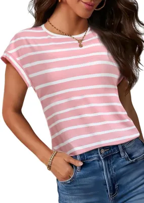 Women's Casual Striped Spring Summer Tank Tops Crew Neck Sleeveless Shirts Loose Basic Trendy Fashion Clothes