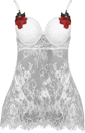 Womens Chemise Womens Lingerie Set Sexy Color Block Mesh Nightie Babydoll Lace Embroidered Sheer Dress Naughty Teddy