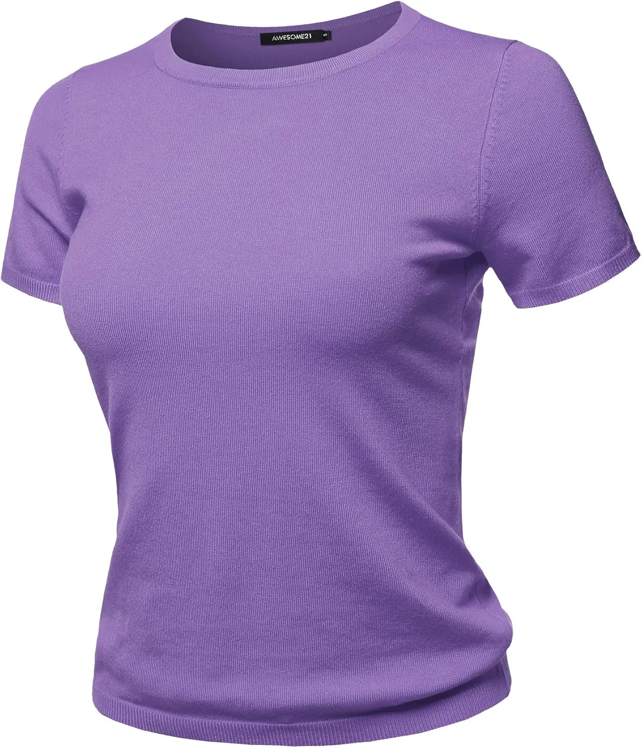 Women's Classic Solid Round Neck Short Sleeve Viscose Knit Sweater Top