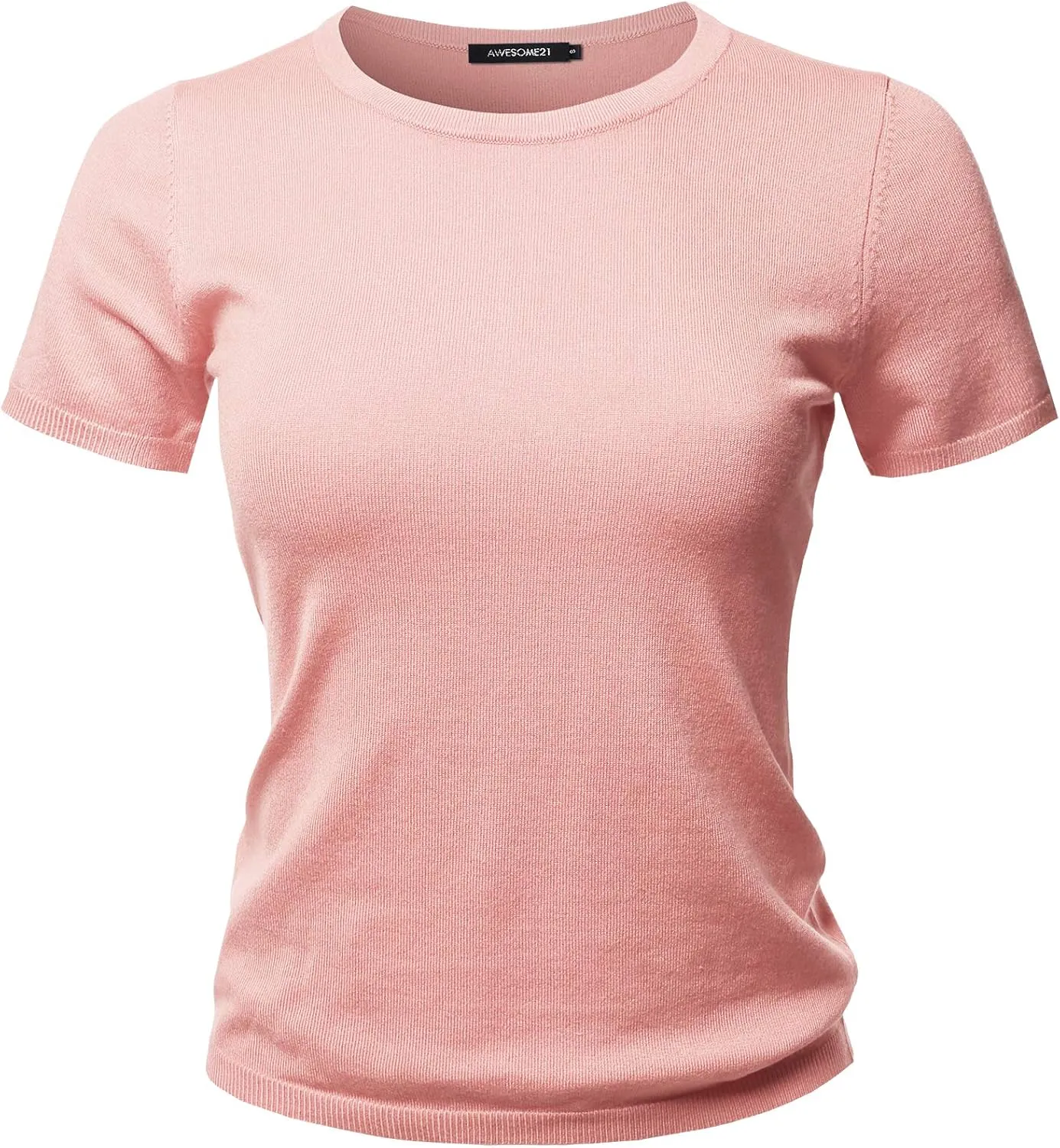 Women's Classic Solid Round Neck Short Sleeve Viscose Knit Sweater Top