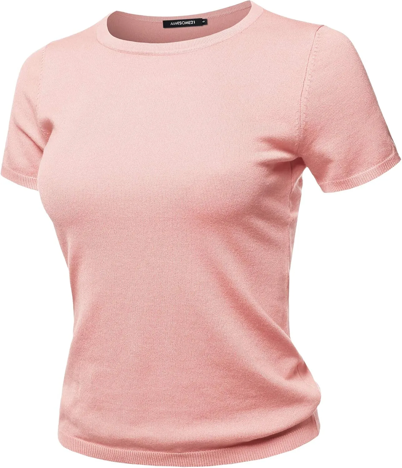 Women's Classic Solid Round Neck Short Sleeve Viscose Knit Sweater Top