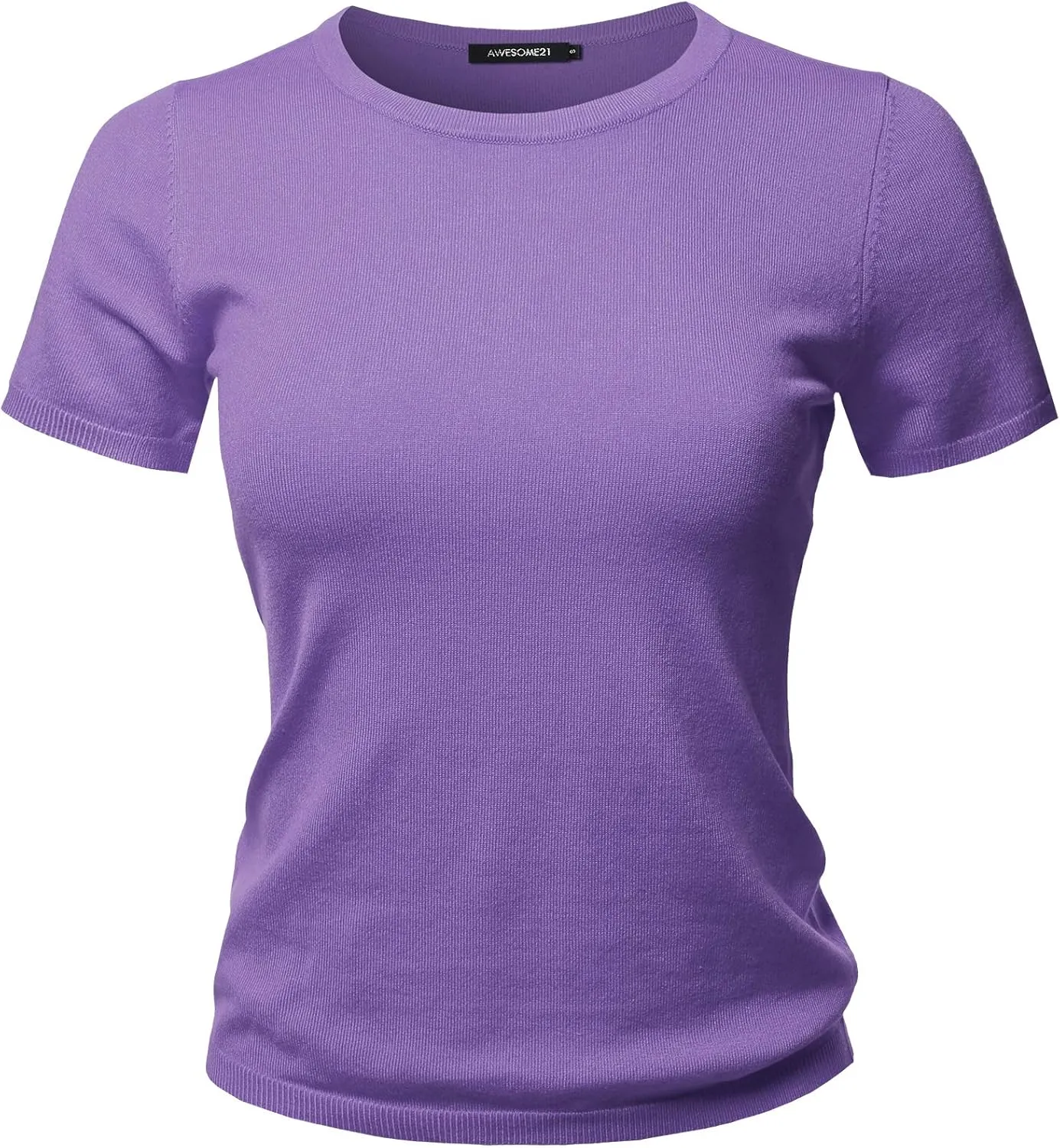 Women's Classic Solid Round Neck Short Sleeve Viscose Knit Sweater Top