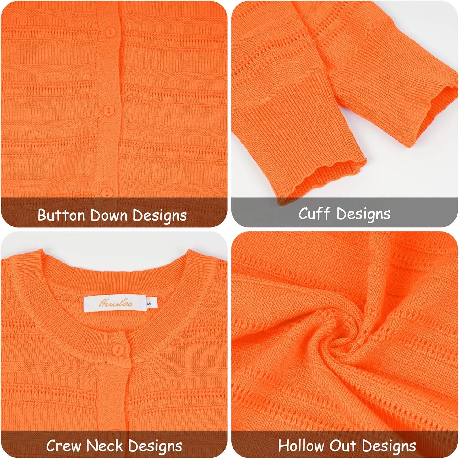 Women's Crew Neck Button Down Hollow Out Stripes Long Sleeve Cardigan Sweater