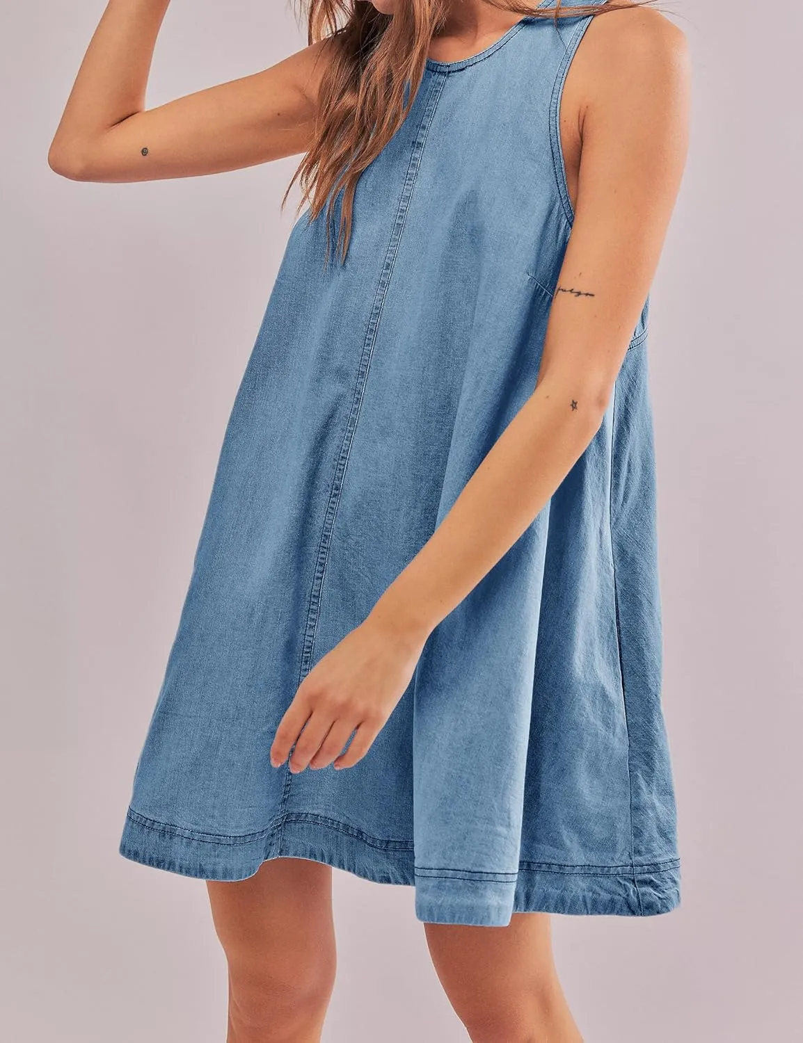 Women??s Denim Dress Summer Casual Sleeveless Jean Mini Dresses with Pockets