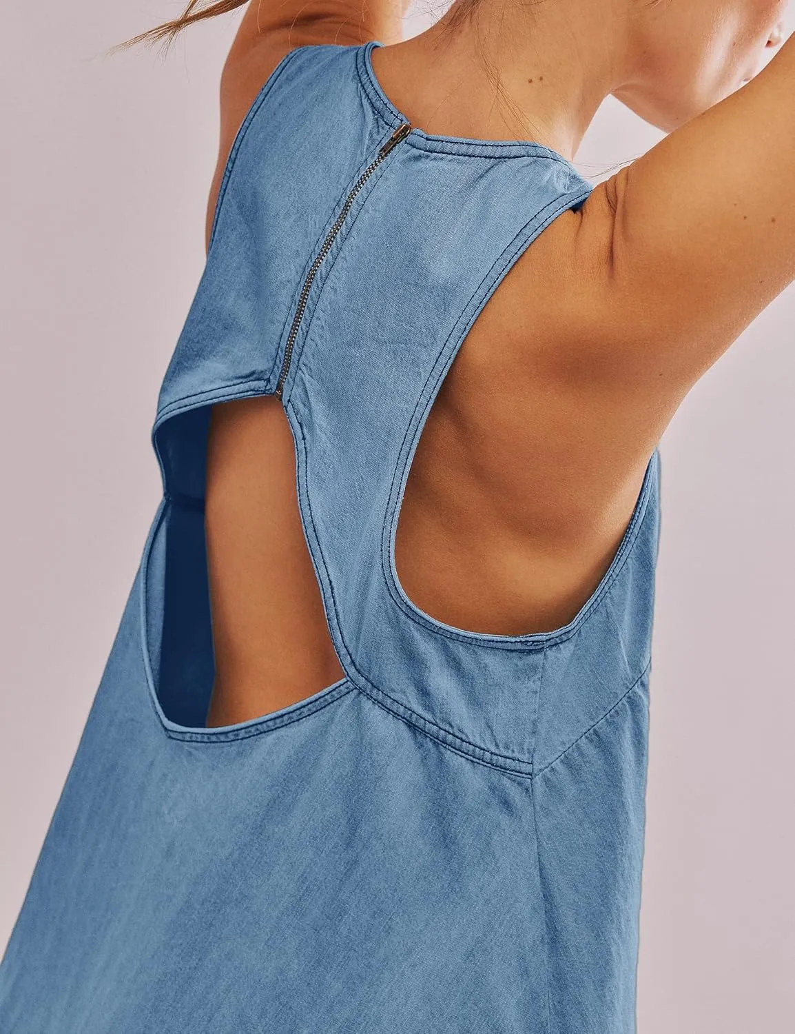 Women??s Denim Dress Summer Casual Sleeveless Jean Mini Dresses with Pockets