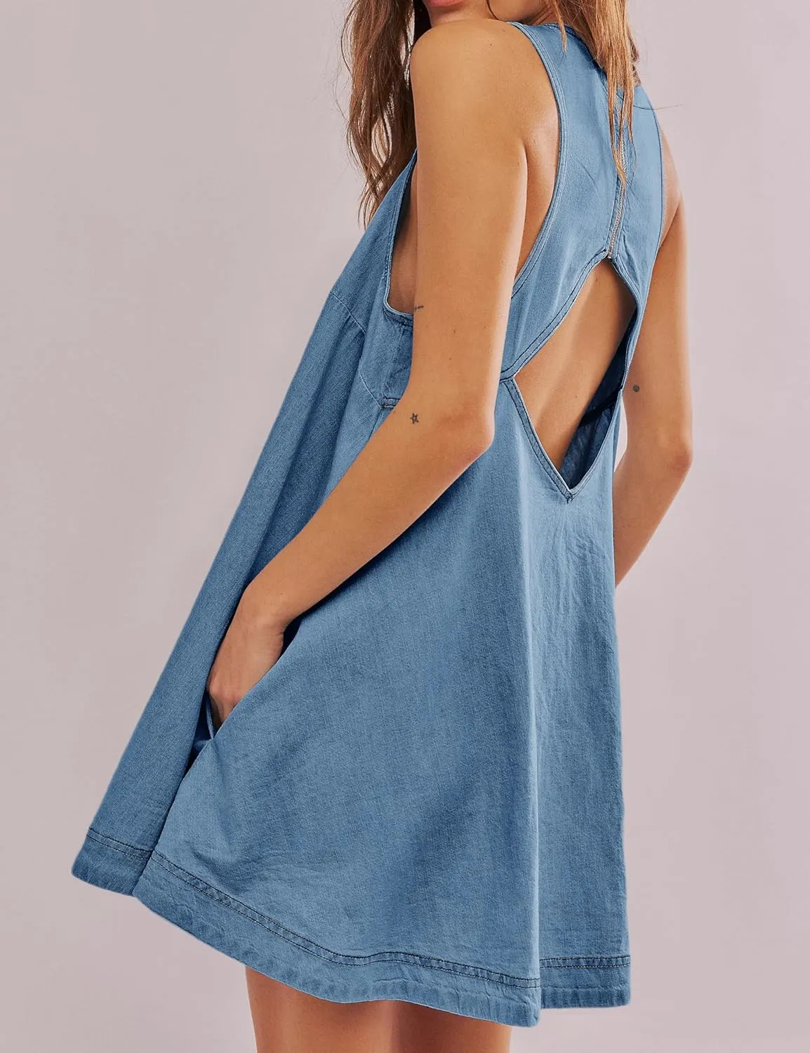 Women??s Denim Dress Summer Casual Sleeveless Jean Mini Dresses with Pockets