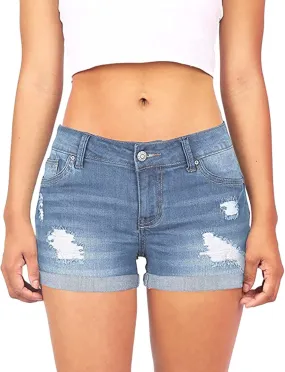 Womens Denim Shorts High Waisted Stretchy Trendy Ripped Hole Vintage Jean Shorts Solid Folded Hem Hot Shorts Womens Shorts for Summer Dressy