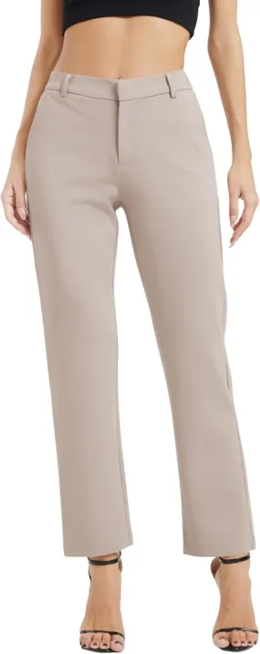 Women's Elastic Waisted Pants Business Work Casual Straight Leg Slacks with Pockets