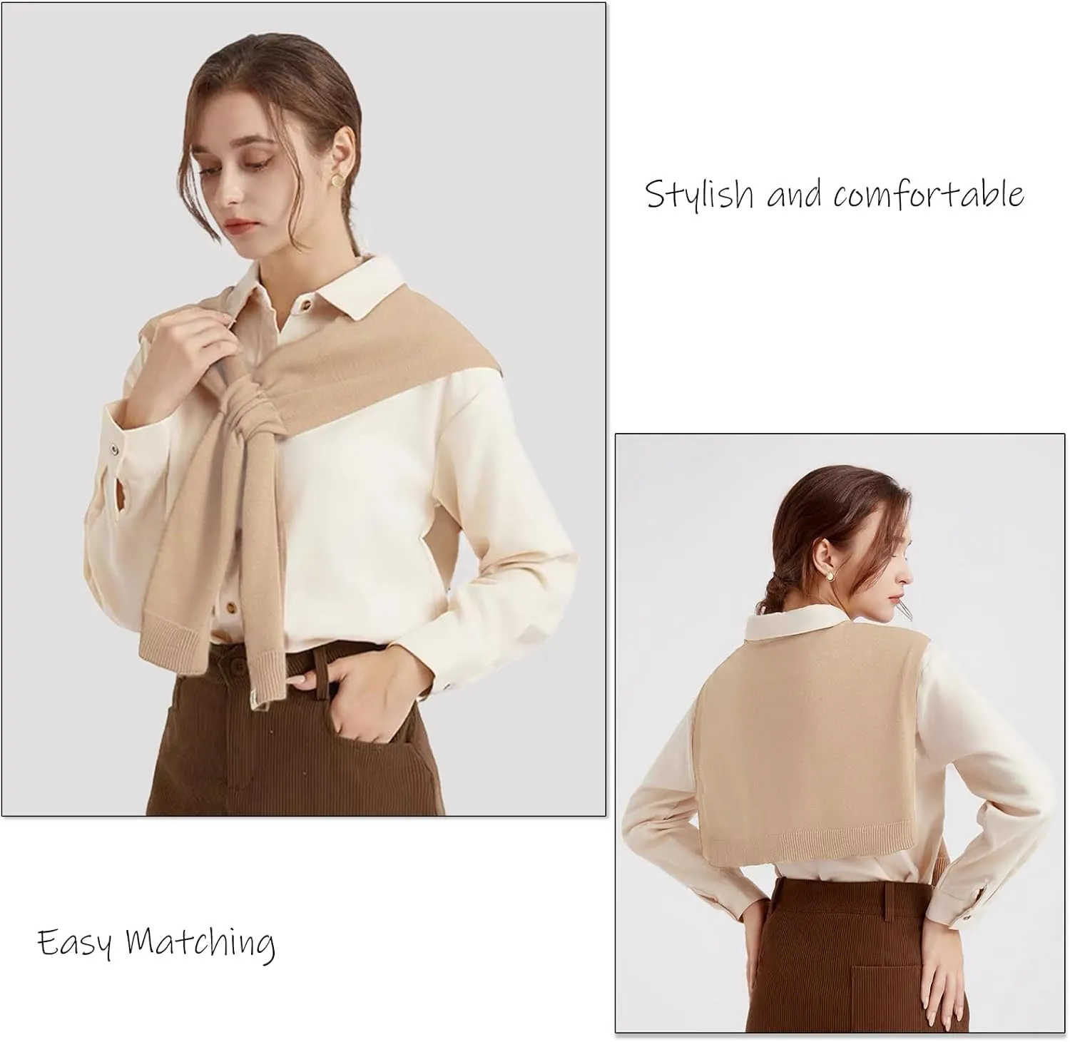 Women's Fashion Knitted Shawl - Khaki Sweater Shawl for Air-Conditioned Rooms