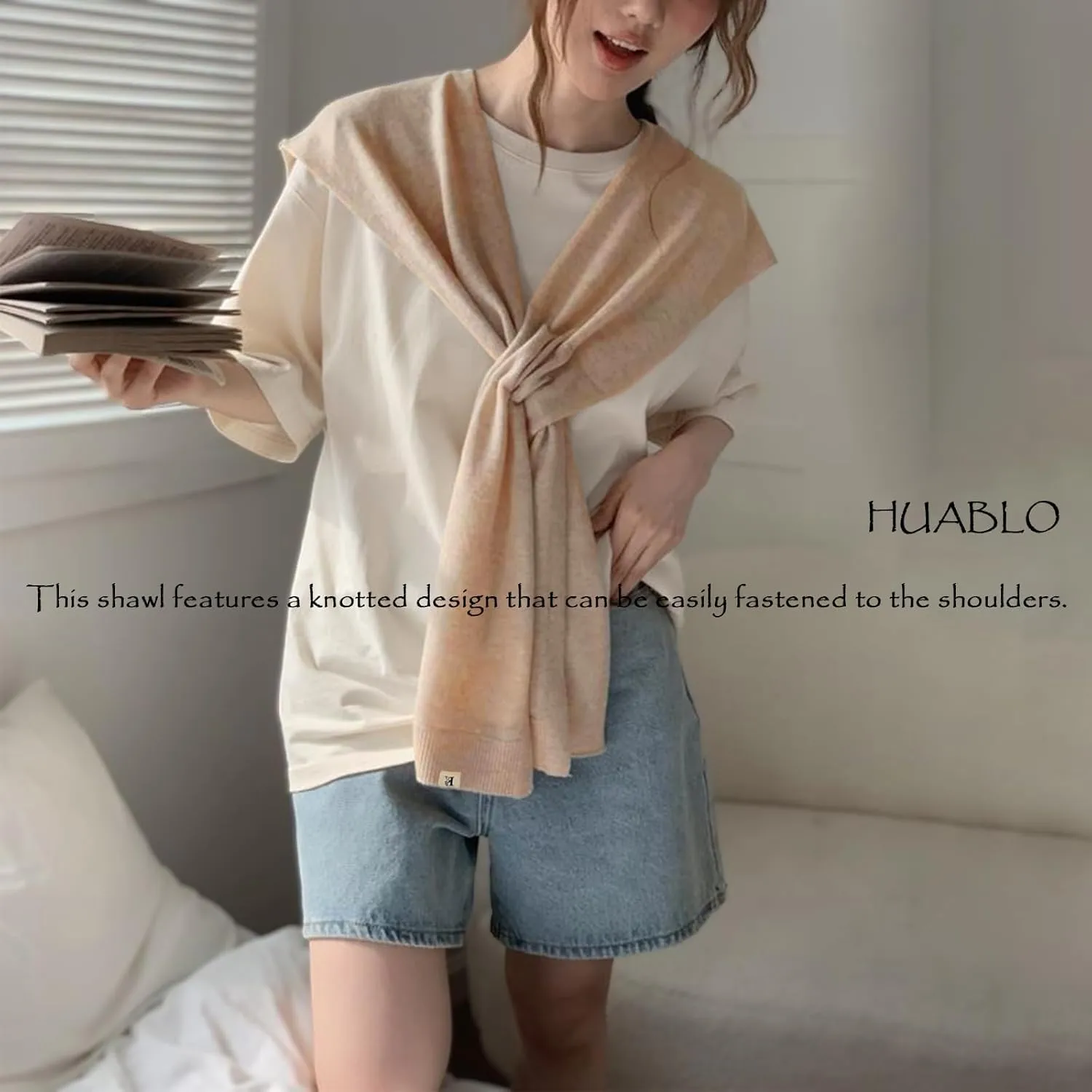 Women's Fashion Knitted Shawl - Khaki Sweater Shawl for Air-Conditioned Rooms