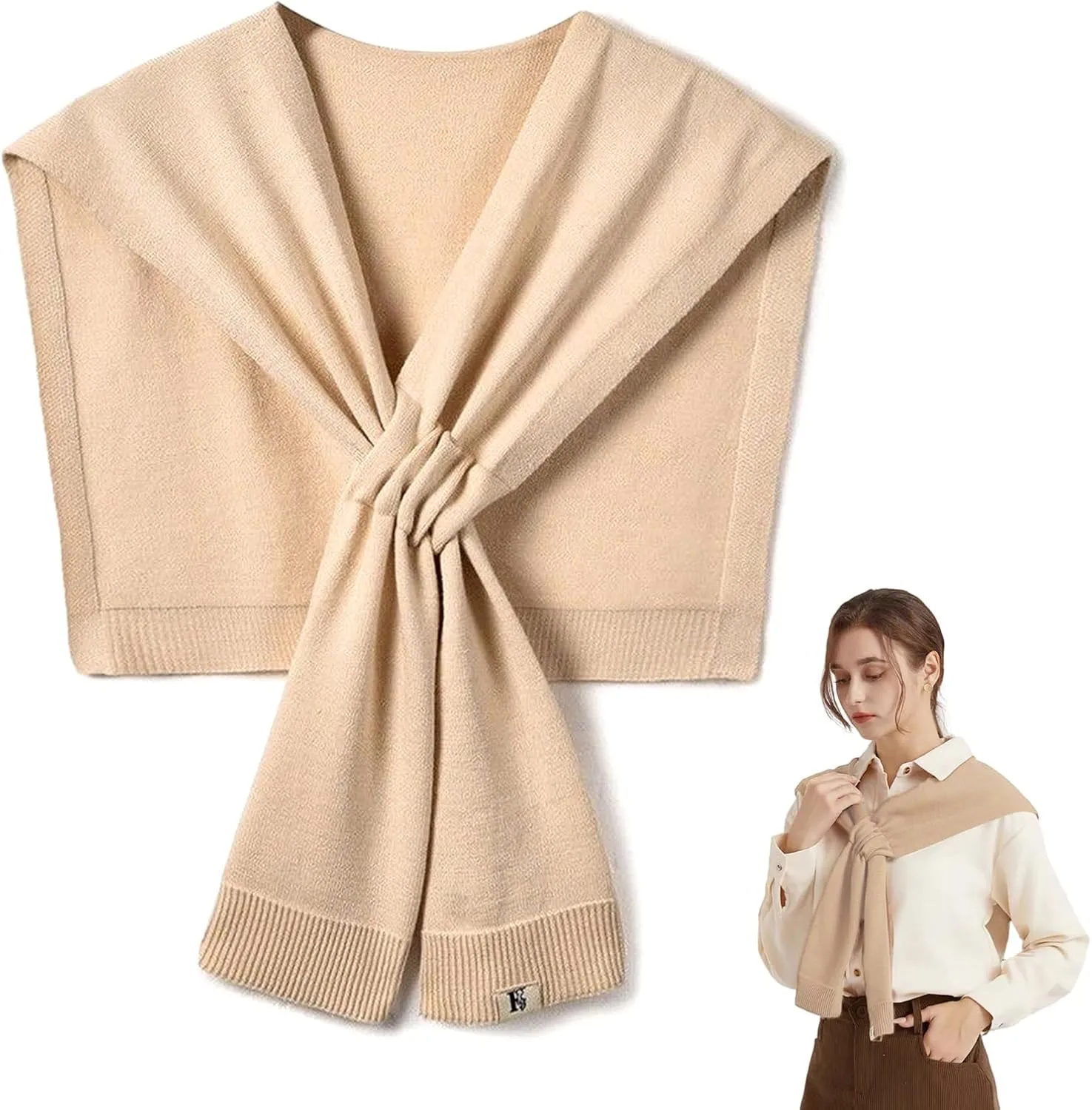 Women's Fashion Knitted Shawl - Khaki Sweater Shawl for Air-Conditioned Rooms