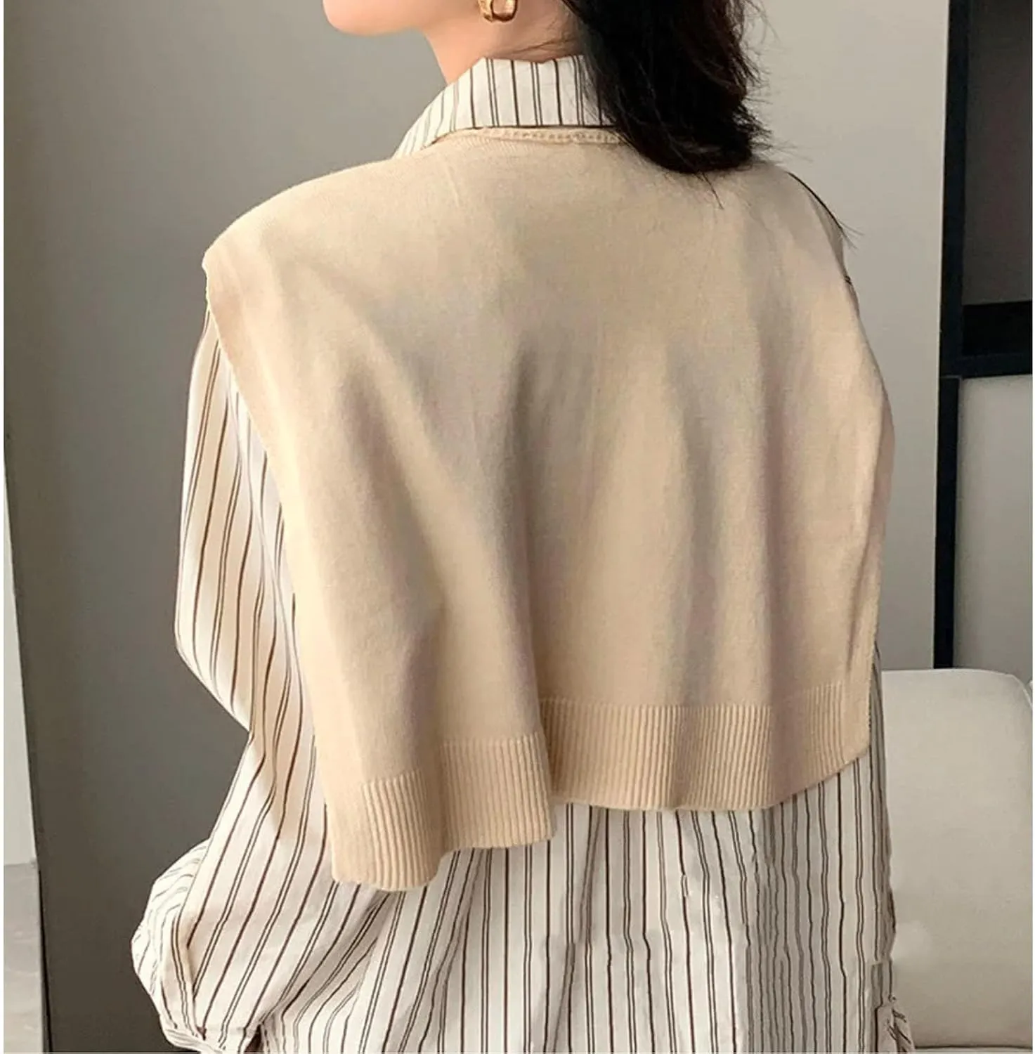 Women's Fashion Knitted Shawl - Khaki Sweater Shawl for Air-Conditioned Rooms
