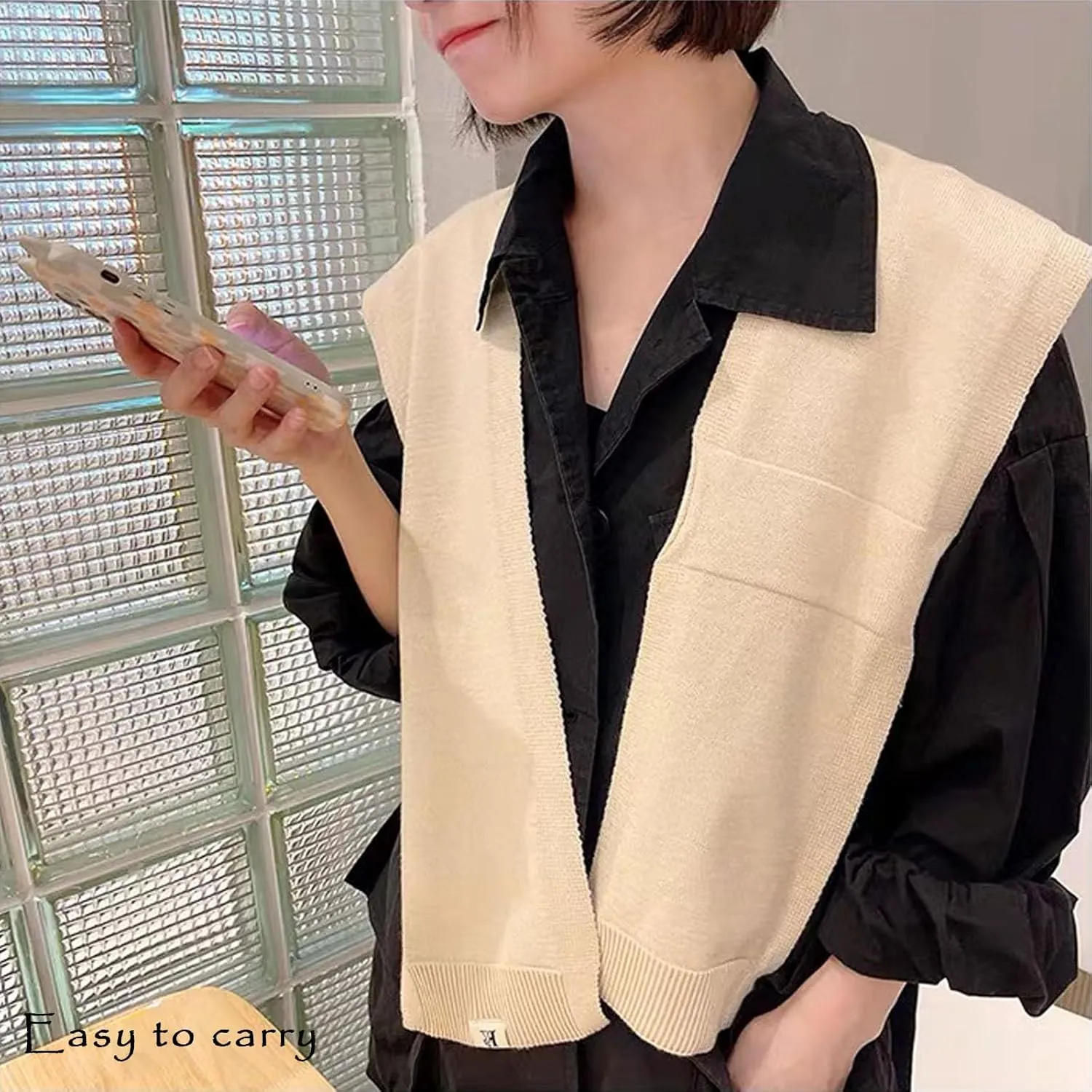 Women's Fashion Knitted Shawl - Khaki Sweater Shawl for Air-Conditioned Rooms