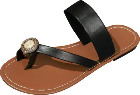 Womens Flat Sandals Comfortable Flip Flops Slide Sandals Summer Beach Shoes With Metal Womens Dog Women Denim Sandals