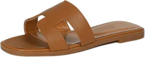Womens Flat Sandals for Womens 2025 Summer Dressy Slippers Non Slip Comfortable Leather Slippers Cute Open Toe Shoes