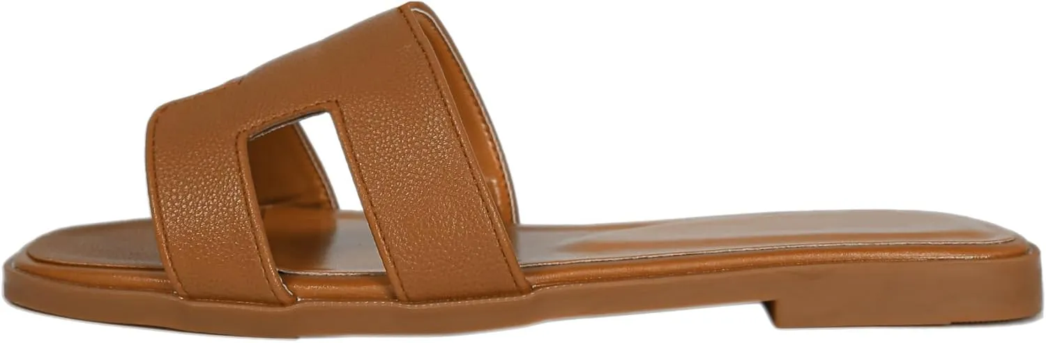 Womens Flat Sandals for Womens 2025 Summer Dressy Slippers Non Slip Comfortable Leather Slippers Cute Open Toe Shoes