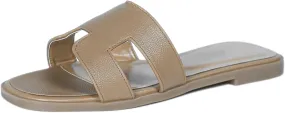 Womens Flat Sandals for Womens 2025 Summer Dressy Slippers Non Slip Comfortable Leather Slippers Cute Open Toe Shoes