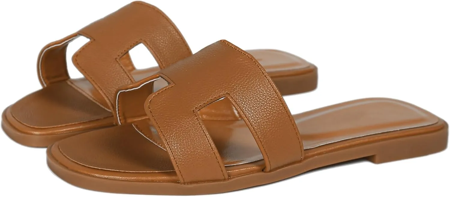 Womens Flat Sandals for Womens 2025 Summer Dressy Slippers Non Slip Comfortable Leather Slippers Cute Open Toe Shoes