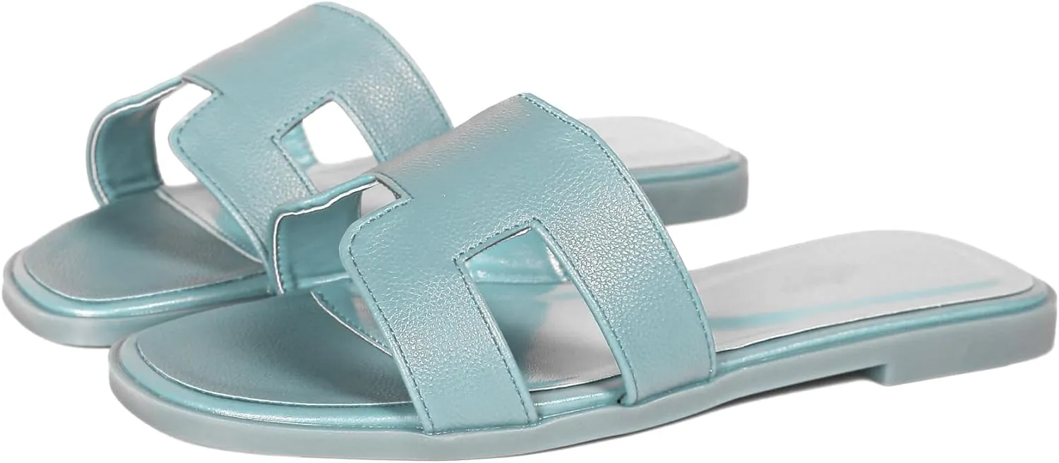 Womens Flat Sandals for Womens 2025 Summer Dressy Slippers Non Slip Comfortable Leather Slippers Cute Open Toe Shoes
