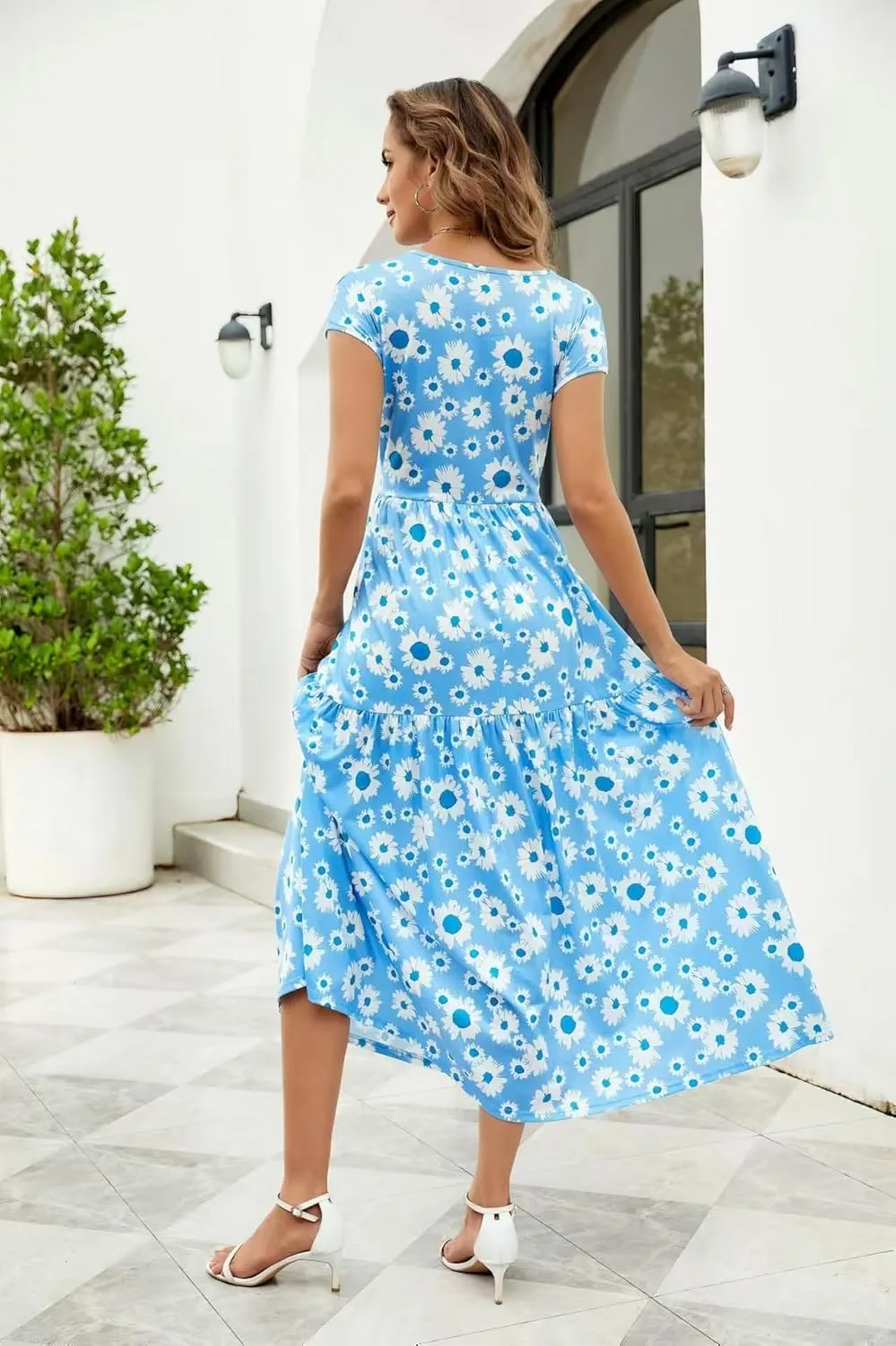 Women's Floral V Neck Maxi Dress with Short Sleeve Sexy Elegant Floral Collection Dress