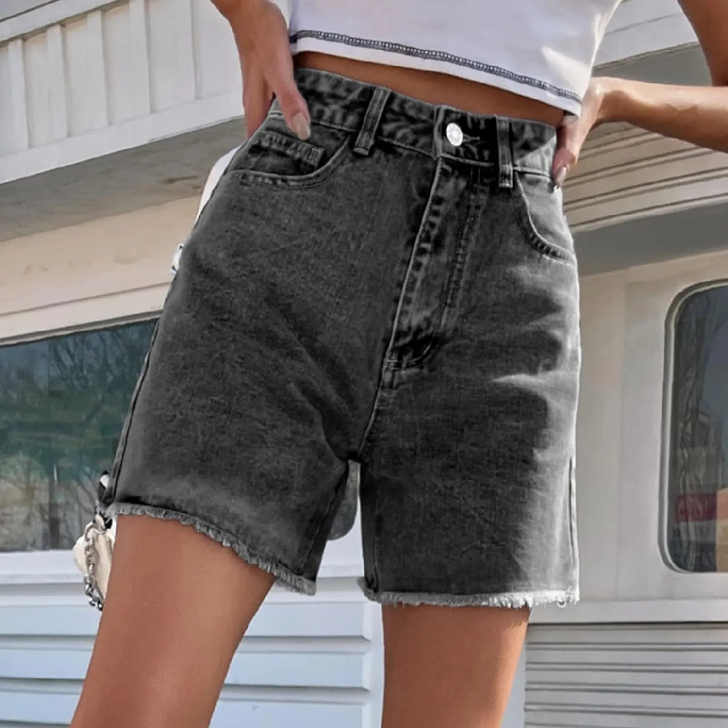 Womens Jean Shorts Trendy Loose Casual Women's Denim Shorts High Waist Loose Slimming Trousers Womens Denim Shorts