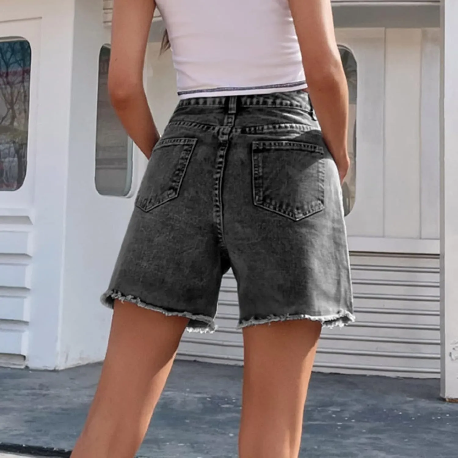 Womens Jean Shorts Trendy Loose Casual Women's Denim Shorts High Waist Loose Slimming Trousers Womens Denim Shorts