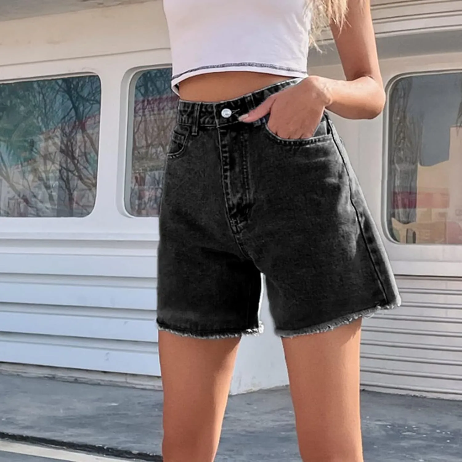 Womens Jean Shorts Trendy Loose Casual Women's Denim Shorts High Waist Loose Slimming Trousers Womens Denim Shorts