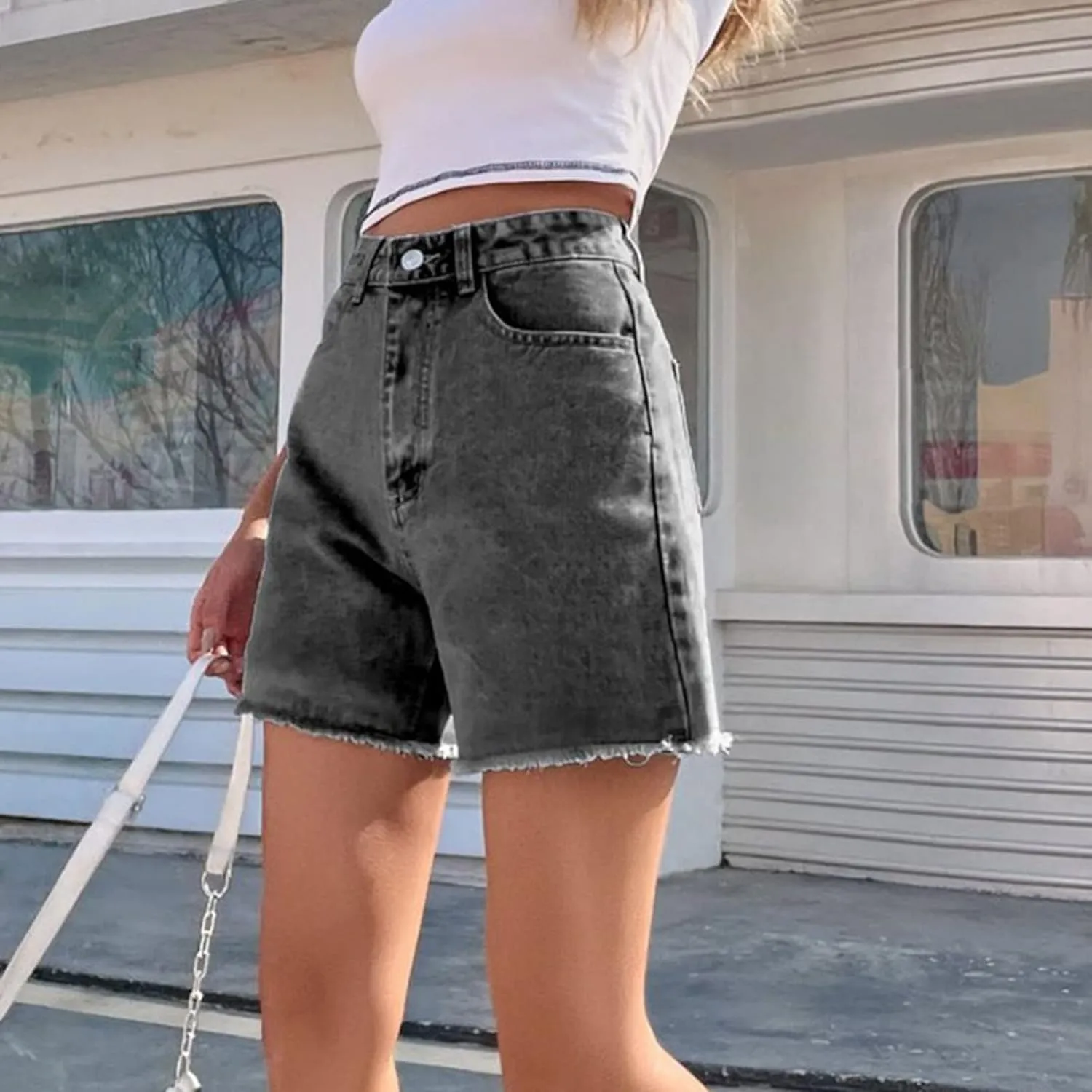 Womens Jean Shorts Trendy Loose Casual Women's Denim Shorts High Waist Loose Slimming Trousers Womens Denim Shorts