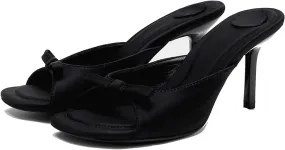 Womens Kitten Heels Bow Mesh Sandals