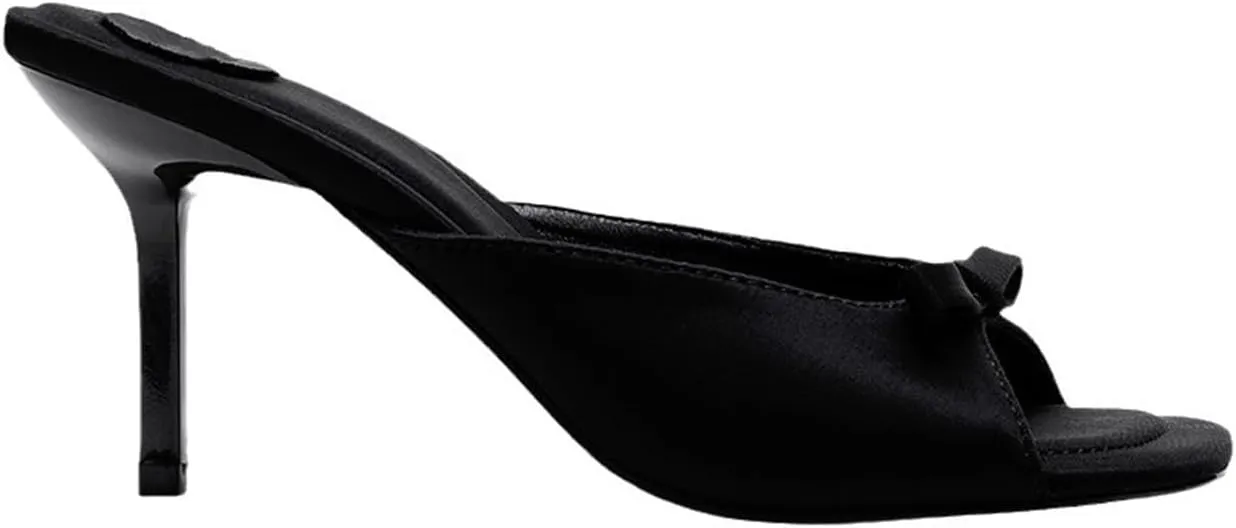 Womens Kitten Heels Bow Mesh Sandals