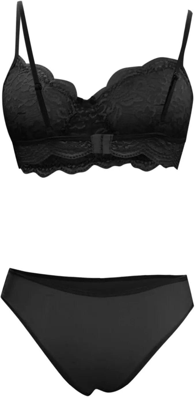 Womens Lingerie 2 Piece Lace Bralette Babydoll Sexy V Neck Bra and Panty Sets Teddy Bodysuit Sleepwear Nightwear