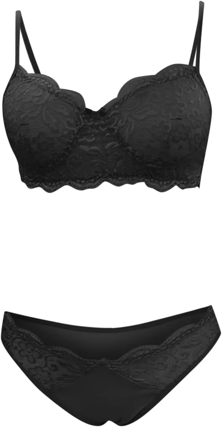 Womens Lingerie 2 Piece Lace Bralette Babydoll Sexy V Neck Bra and Panty Sets Teddy Bodysuit Sleepwear Nightwear