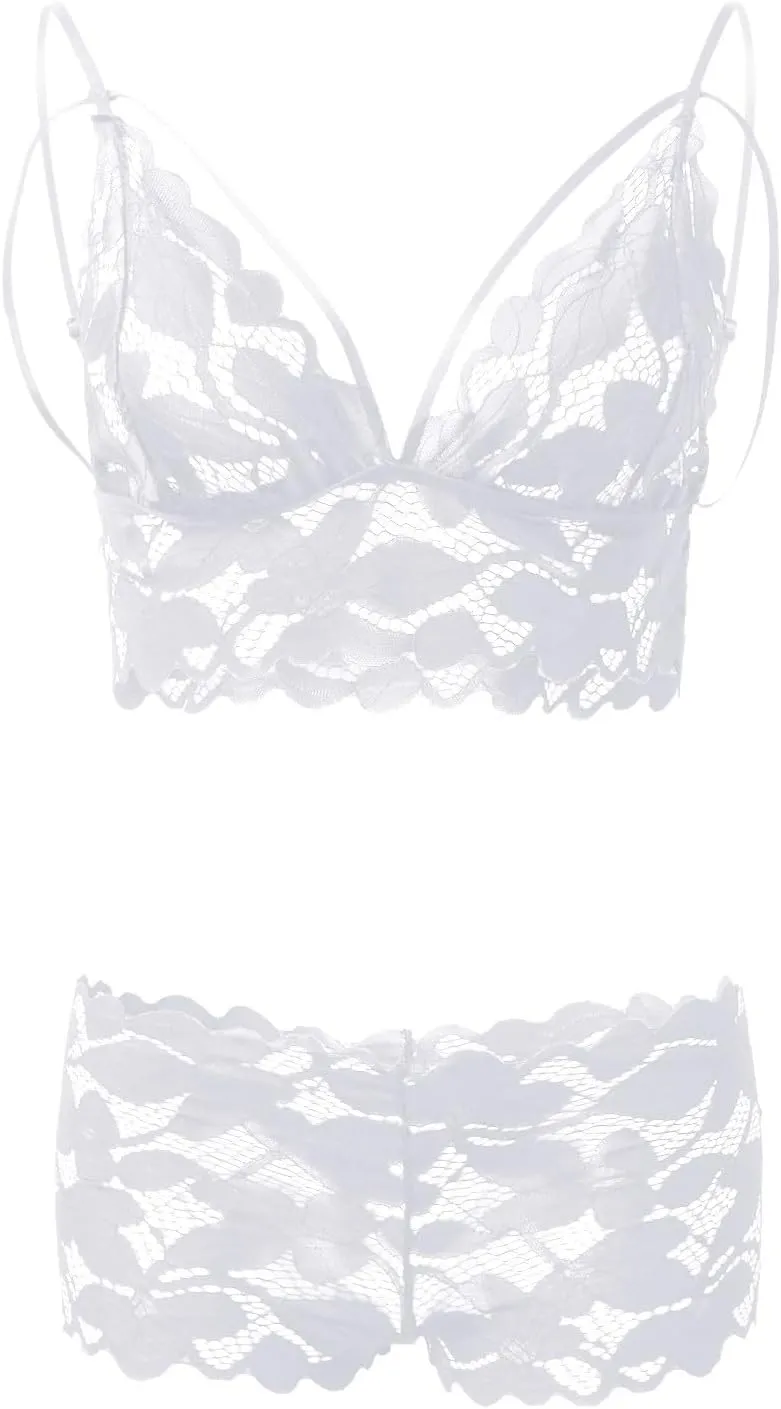 Womens Lingerie Set For Women Sexy Lace Halter Bralette High Waist Panty Set Lingerie for Women Babydoll