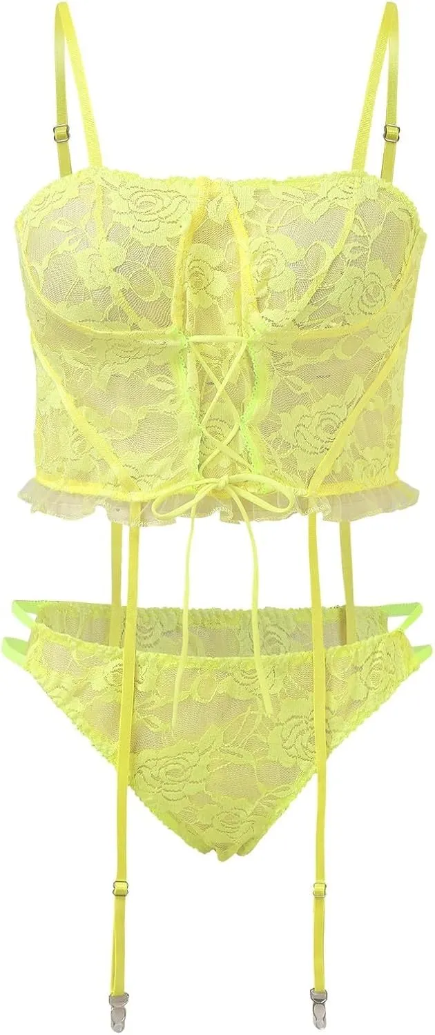 Womens Lingerie Set For Women Sexy Lace Halter Bralette High Waist Panty Set Lingerie for Women