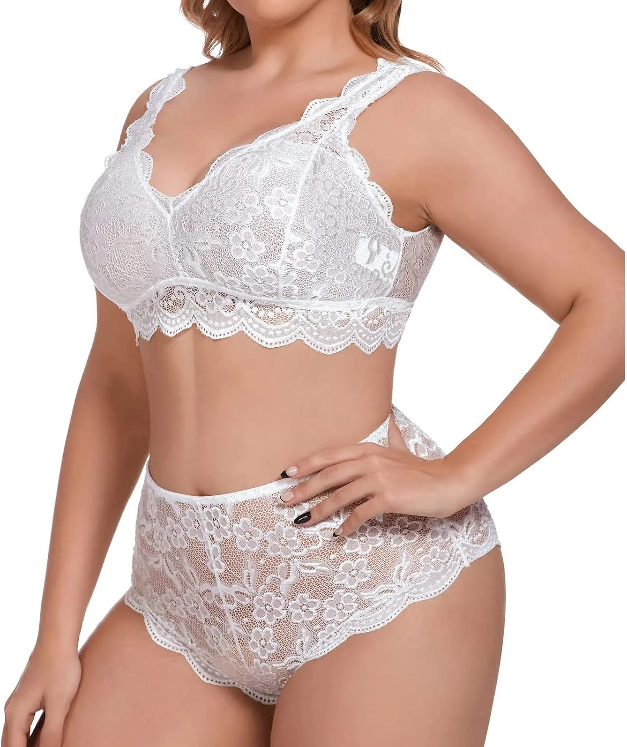 Womens Lingeries Plus Size Lingerie Set for Women Sexy Lace Halter Bralette High Waist Panty Set
