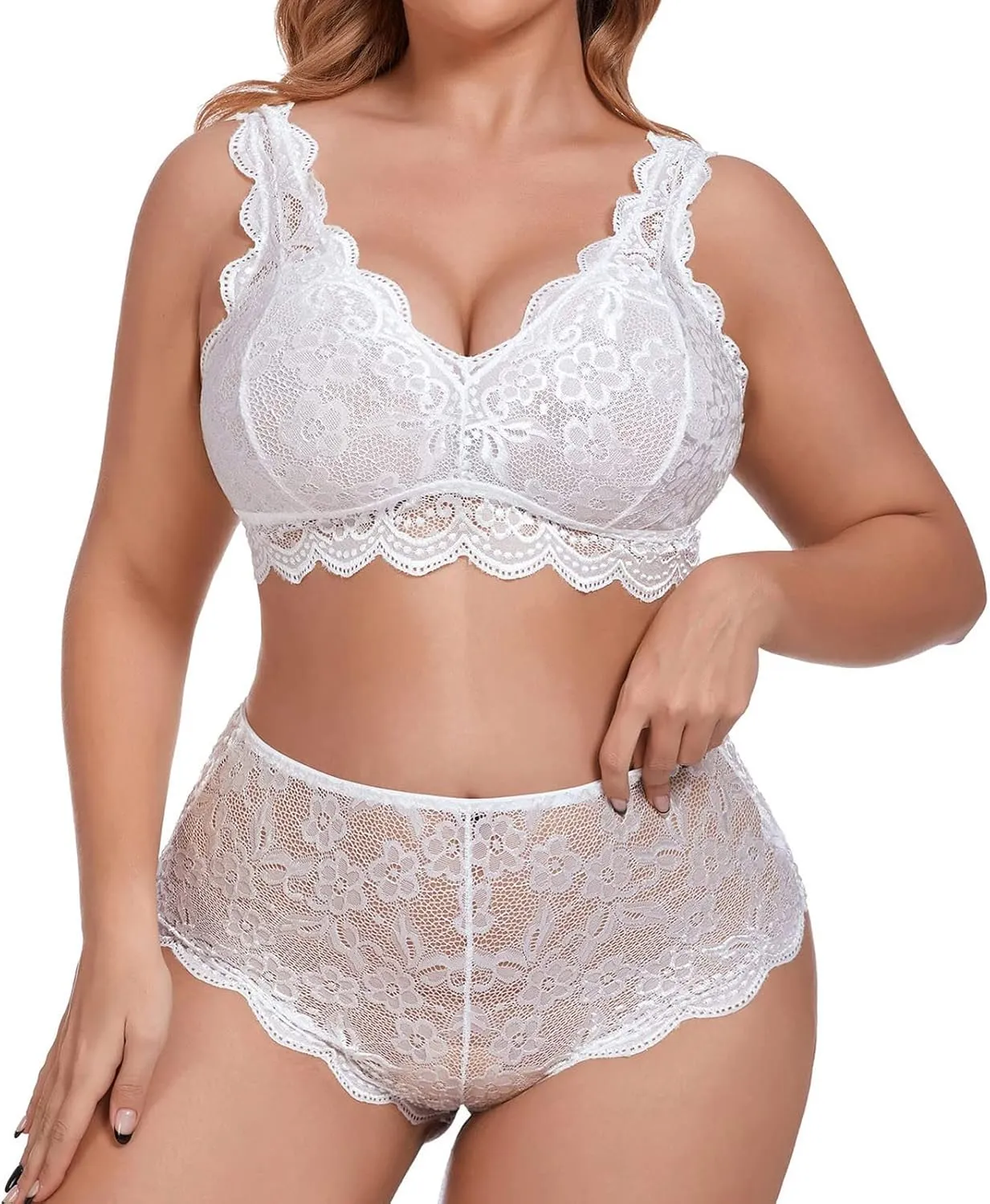 Womens Lingeries Plus Size Lingerie Set for Women Sexy Lace Halter Bralette High Waist Panty Set