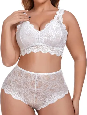 Womens Lingeries Plus Size Lingerie Set for Women Sexy Lace Halter Bralette High Waist Panty Set